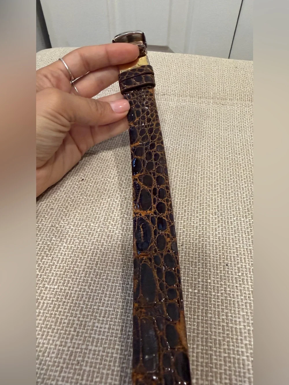 Vintage Brown Leather Crocodile Skin Women’s Belt Size 34